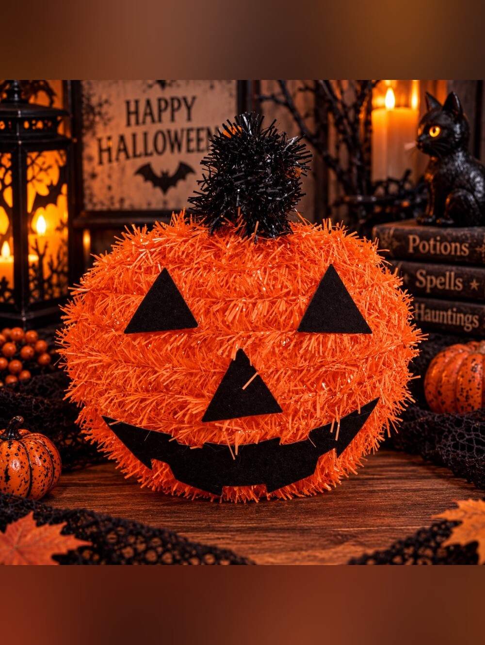 Halloween Tinsel Jack-O-Lantern Pumpkin
